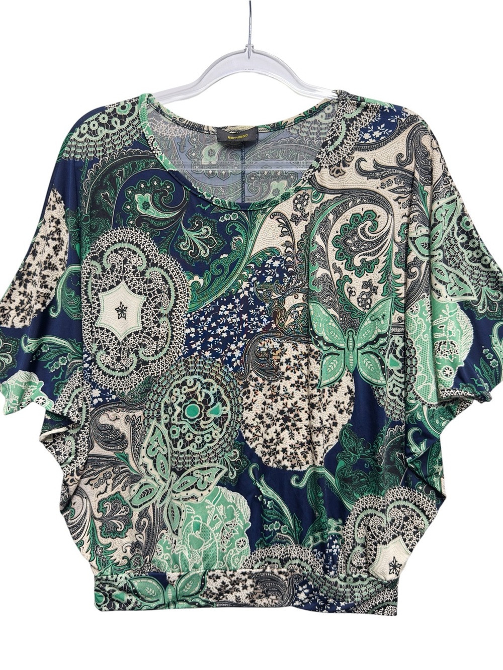 Silky Liquid Knit Butterfly Paisley Vines Medallion Dolman Poncho Top Blouse